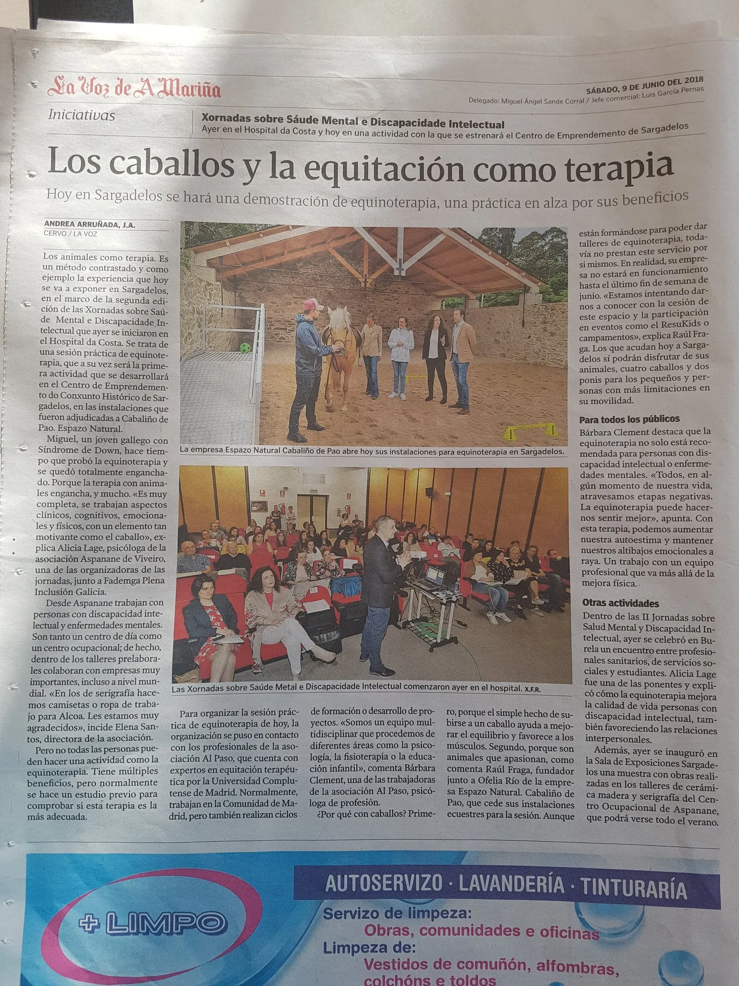 Recorte de prensa: "Los caballos y la equitación como terapia"