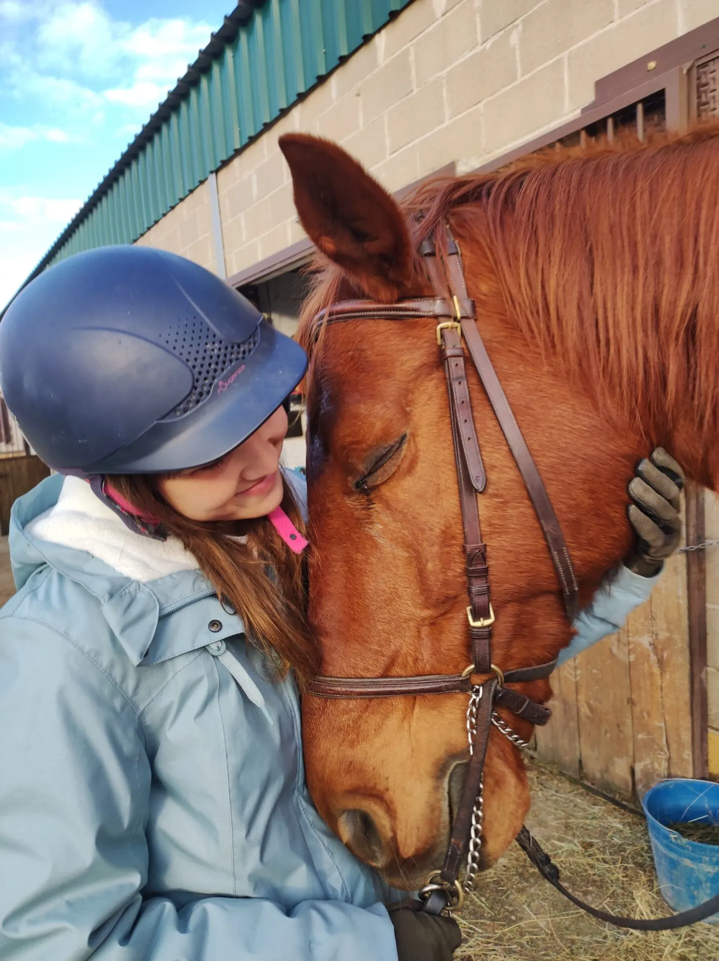 Una niña abraza al caballo apoyando la cabeza en su cuello