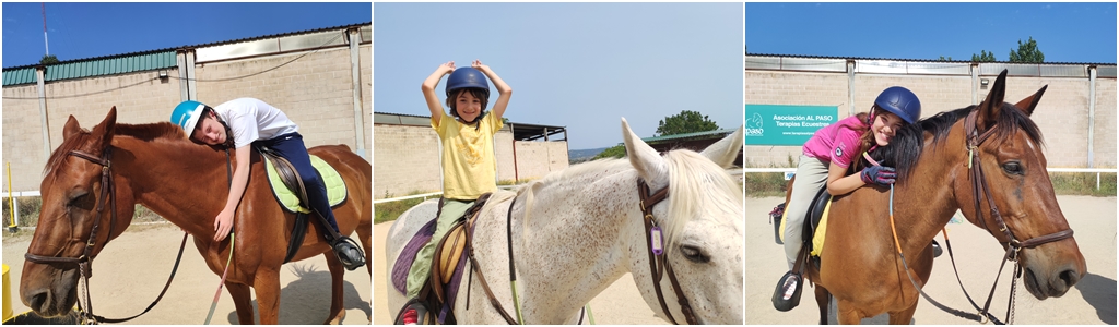 Fotografías de los niños montando a caballo durante el campamento